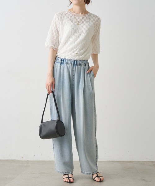 PUAL CE CIN(ピュアルセシン)の「ストレッチレース×ドットチュールTシャツ(Tシャツ/カットソー・レディース・ブラック/ホワイト・FREE)」の6枚目の写真