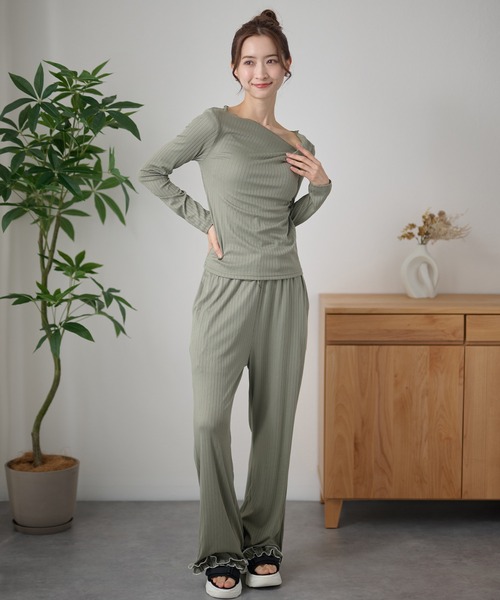 DAYRA(デイラ)の「配色 メロウ フリル リブ パンツ(その他パンツ・レディース・グリーン/チャコールグレー/ブラック・155/160/165)」の10枚目の写真