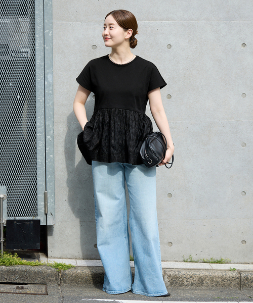 Torrazzo Donna(トラッゾドンナ)の「TORRAZZO DONNA/トラッゾドンナ ドットTシャツ(Tシャツ/カットソー・レディース・ホワイト/ブラック・FREE)」の3枚目の写真