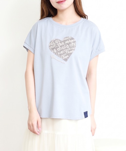 EGLANTINE(エグランティーヌ)の「EGLANTINE スパンコールハート刺繍カットソー 半袖(Tシャツ/カットソー・レディース・サックスブルー/ブラック/ダークブラウン/オフホワイト・38)」の12枚目の写真