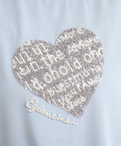 EGLANTINE(エグランティーヌ)の「EGLANTINE スパンコールハート刺繍カットソー 半袖(Tシャツ/カットソー・レディース・サックスブルー/ブラック/ダークブラウン/オフホワイト・38)」の16枚目の写真