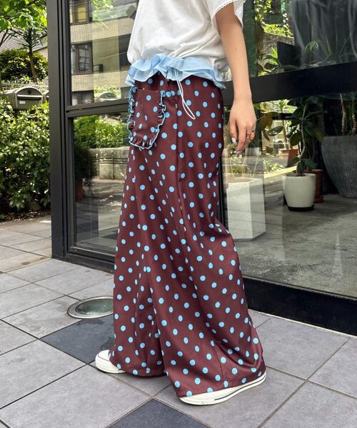 HELLO.SANFRANCISCO(ハローサンフランシスコ)の「【HELLO.SANFRANCISCO/ハローサンフランシスコ】ドット柄フリルポケットボリュームパンツ(スウェットパンツ・レディース・ピンク/グレー/ブラウン・ONE SIZE)」の7枚目の写真