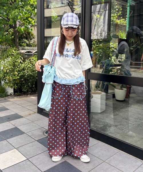 HELLO.SANFRANCISCO(ハローサンフランシスコ)の「【HELLO.SANFRANCISCO/ハローサンフランシスコ】ドット柄フリルポケットボリュームパンツ(スウェットパンツ・レディース・ピンク/グレー/ブラウン・ONE SIZE)」の9枚目の写真