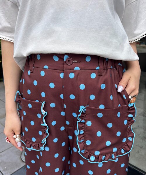 HELLO.SANFRANCISCO(ハローサンフランシスコ)の「【HELLO.SANFRANCISCO/ハローサンフランシスコ】ドット柄フリルポケットボリュームパンツ(スウェットパンツ・レディース・ピンク/グレー/ブラウン・ONE SIZE)」の12枚目の写真