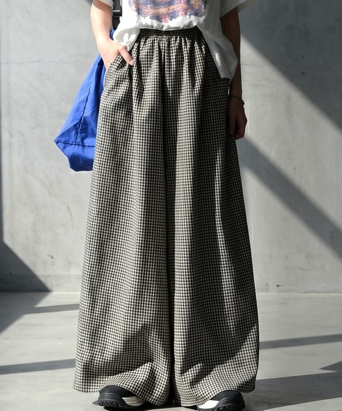 antiqua(アンティカ)の「ギンガムチェック ワイドパンツ(その他パンツ・レディース・ブラックミックス・ONESIZE)」の1枚目の写真