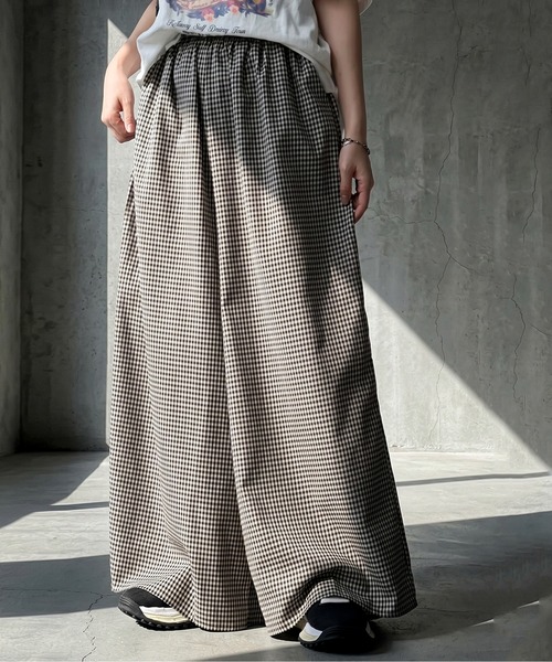antiqua(アンティカ)の「ギンガムチェック ワイドパンツ(その他パンツ・レディース・ブラックミックス・ONESIZE)」の2枚目の写真