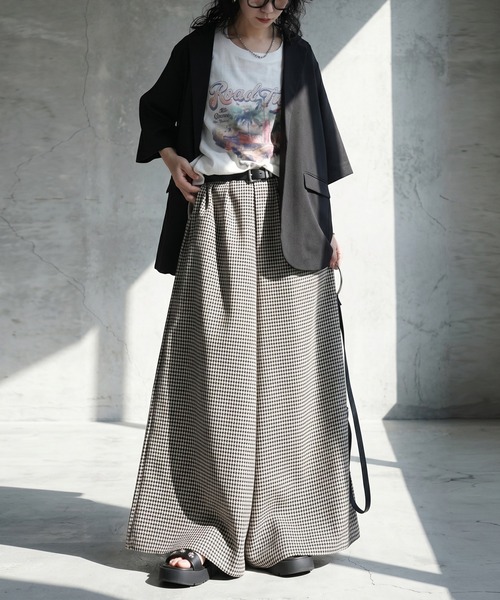 antiqua(アンティカ)の「ギンガムチェック ワイドパンツ(その他パンツ・レディース・ブラックミックス・ONESIZE)」の3枚目の写真