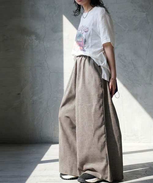 antiqua(アンティカ)の「ギンガムチェック ワイドパンツ(その他パンツ・レディース・ブラックミックス・ONESIZE)」の4枚目の写真