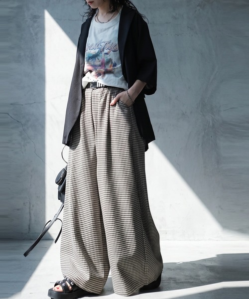 antiqua(アンティカ)の「ギンガムチェック ワイドパンツ(その他パンツ・レディース・ブラックミックス・ONESIZE)」の6枚目の写真
