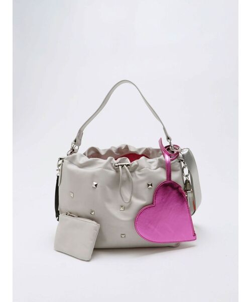 cheek（BAG）（チーク）の「【cheek】heart pouch studs 2way shoulder（ハンドバッグ・レディース・グレー/カーキ/ブラック・FREE）」の4枚目の写真