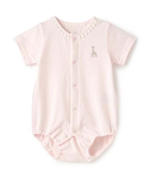 Sophie la girafe(ソフィーラジラフ)の「レース半袖ボディスーツ【日本製】(ロンパース・キッズ・オフホワイト/ピンク・60cm/80cm/70cm)」の2枚目の写真
