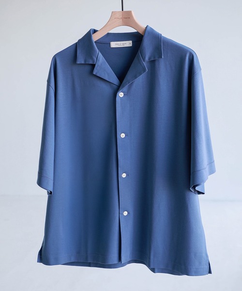 PUBLIC TOKYO(パブリックトウキョウ)の「クールタッチコットンSHIRTS /接触冷感/コットン100%/ウォッシャブル/夏服/オープンカラー/開襟/伸縮性/耐久性(Tシャツ/カットソー・メンズ・イエロー/ブルー/ミント/ダークグレー・2/1)」の4枚目の写真