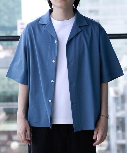 PUBLIC TOKYO(パブリックトウキョウ)の「クールタッチコットンSHIRTS /接触冷感/コットン100%/ウォッシャブル/夏服/オープンカラー/開襟/伸縮性/耐久性(Tシャツ/カットソー・メンズ・イエロー/ブルー/ミント/ダークグレー・2/1)」の7枚目の写真