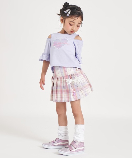 ANAP kids(アナップキッズ)の「肩ジップ 袖フリルTシャツ トップス(Tシャツ/カットソー・キッズ・ホワイト/ラベンダー・110/120/130)」の14枚目の写真