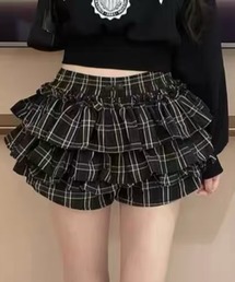 STAY MOTION | 【WEB限定】チェック柄ティアードミニスカートパンツ［骨格ウェーブ／ガーリー／韓国ファッション］(スカート)