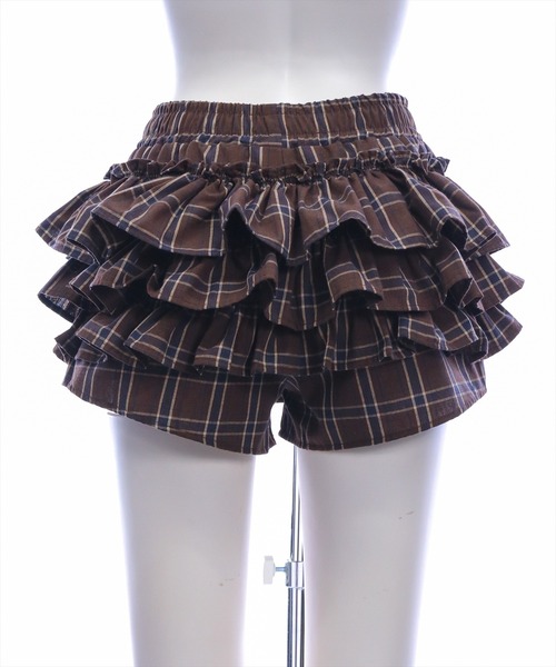 STAY MOTION（ステイモーション）の「【WEB限定】チェック柄ティアードミニスカートパンツ［骨格ウェーブ／ガーリー／韓国ファッション］（スカート・レディース・ブラック/ブラウン・M/S）」の8枚目の写真