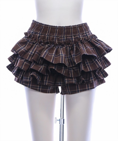 STAY MOTION（ステイモーション）の「【WEB限定】チェック柄ティアードミニスカートパンツ［骨格ウェーブ／ガーリー／韓国ファッション］（スカート・レディース・ブラック/ブラウン・M/S）」の7枚目の写真