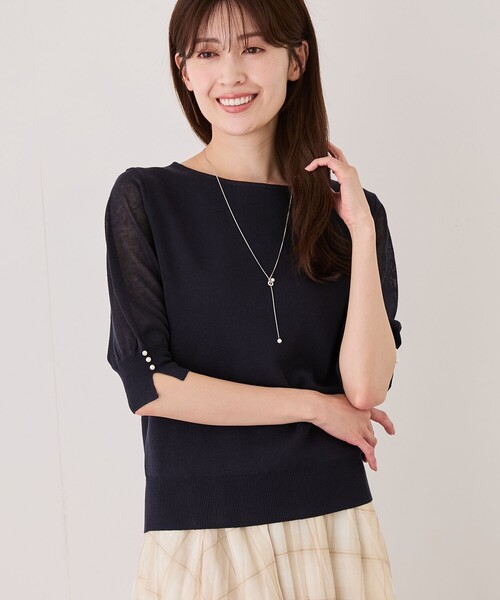 Jayro(ジャイロ)の「袖シアーパール付き半袖ニット(ニット/セーター・レディース・ライトグレー/ブラック/ベージュ/ネイビー/ピンク/ホワイト系その他2/ブルー系その他4・M)」の6枚目の写真