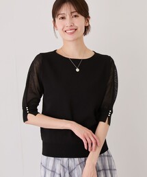 袖シアーパール付き半袖ニット