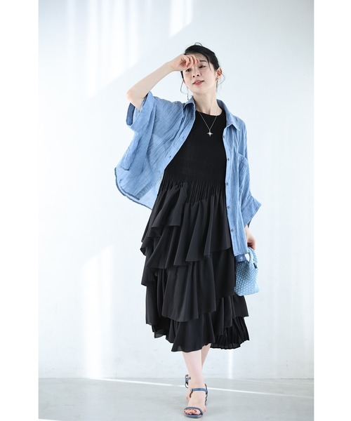cawaii(カワイイ)の「半袖ver. 重なるフレア揺らめく ミディアムワンピース(ワンピース・レディース・ブラック/ピンク/グレー・FREE)」の22枚目の写真