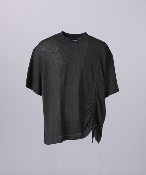 MAISON SPECIAL(メゾンスペシャル)の「《UNISEX》Russell Mesh Prime-Over Asymmetrical Shirring T-shirt/ラッセルメッシュプライムオーバーアシンメトリーシャーリングTシャツ【MAISON SPECIAL/メゾンスペシャル】(Tシャツ/カットソー・メンズ・ブラック/ラベンダー/バーガンディー・0/2/1)」の9枚目の写真