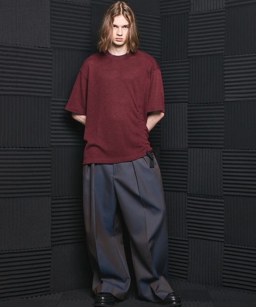 MAISON SPECIAL(メゾンスペシャル)の「《UNISEX》Russell Mesh Prime-Over Asymmetrical Shirring T-shirt/ラッセルメッシュプライムオーバーアシンメトリーシャーリングTシャツ【MAISON SPECIAL/メゾンスペシャル】(Tシャツ/カットソー・メンズ・ブラック/ラベンダー/バーガンディー・0/2/1)」の21枚目の写真