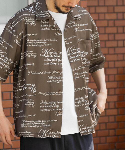ITEMS URBANRESEARCH(アイテムズ アーバンリサーチ)の「メッセージプリント オープンカラー 半袖シャツ(シャツ/ブラウス・メンズ・ブラック/モカ/オリーブ・MEDIUM/LARGE)」の14枚目の写真