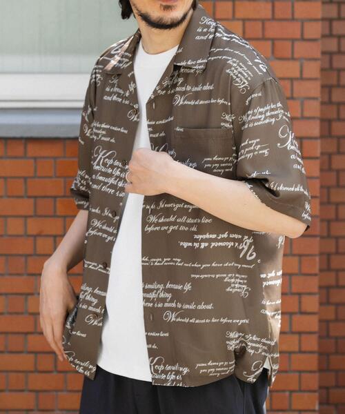 ITEMS URBANRESEARCH(アイテムズ アーバンリサーチ)の「メッセージプリント オープンカラー 半袖シャツ(シャツ/ブラウス・メンズ・ブラック/モカ/オリーブ・MEDIUM/LARGE)」の16枚目の写真