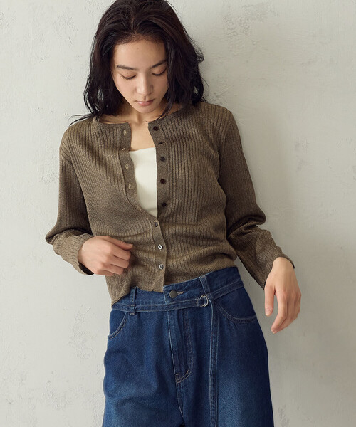 COMME CA ISM(コムサイズム)の「シアー リブカーディガン(カーディガン/ボレロ・レディース・ブルー/ブラウン・MEDIUM/LARGE)」の4枚目の写真