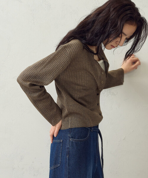 COMME CA ISM(コムサイズム)の「シアー リブカーディガン(カーディガン/ボレロ・レディース・ブルー/ブラウン・MEDIUM/LARGE)」の6枚目の写真