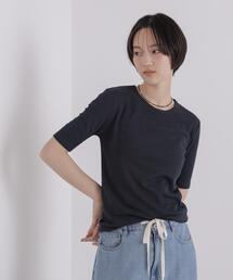 ソフトシアーリブクルーネック半袖トップス