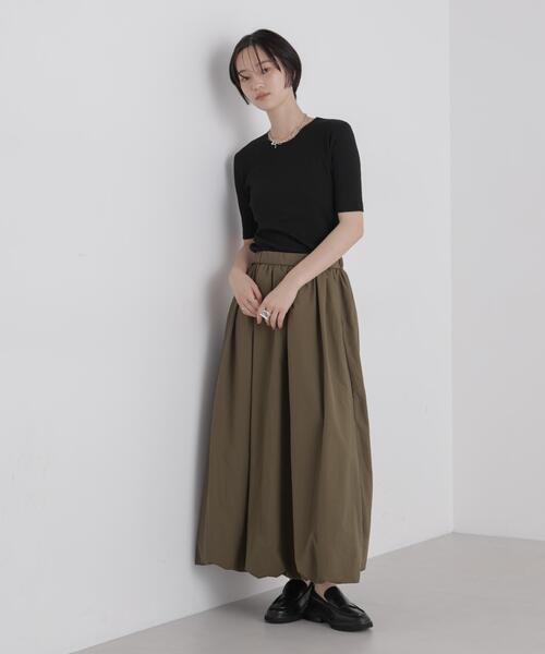 NANO universe（ナノユニバース）の「ソフトシアーリブクルーネック半袖トップス（Tシャツ/カットソー・レディース・ネイビー/ライトベージュ/ブラック・FREE）」の8枚目の写真