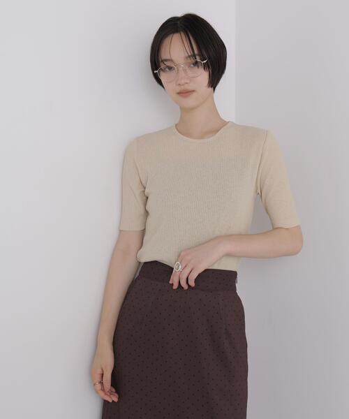 NANO universe（ナノユニバース）の「ソフトシアーリブクルーネック半袖トップス（Tシャツ/カットソー・レディース・ネイビー/ライトベージュ/ブラック・FREE）」の19枚目の写真