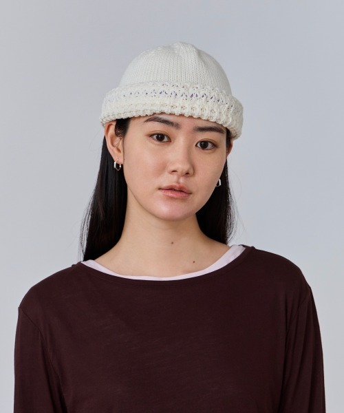 OVERRIDE(オーバーライド)の「OVERRIDE KNIT WAFFLE HOOD BEANIE SGP / オーバーライド(ハット・レディース・ブラック/ホワイト/ブラウン・57~59cm)」の8枚目の写真