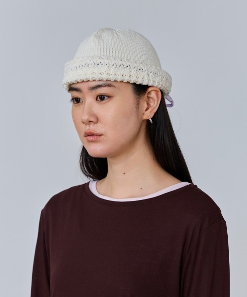 OVERRIDE(オーバーライド)の「OVERRIDE KNIT WAFFLE HOOD BEANIE SGP / オーバーライド(ハット・レディース・ブラック/ホワイト/ブラウン・57~59cm)」の9枚目の写真