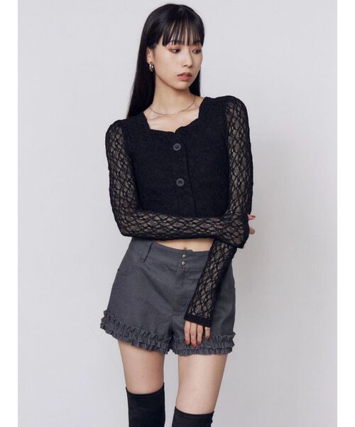 EMODA（エモダ）の「フロントボタンリブトップス（Tシャツ/カットソー・レディース・アイボリー/ブラック/グレー・FREE）」の5枚目の写真
