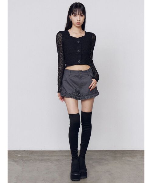 EMODA（エモダ）の「フロントボタンリブトップス（Tシャツ/カットソー・レディース・アイボリー/ブラック/グレー・FREE）」の7枚目の写真