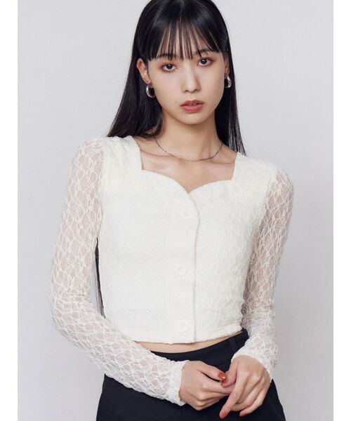 EMODA（エモダ）の「フロントボタンリブトップス（Tシャツ/カットソー・レディース・アイボリー/ブラック/グレー・FREE）」の14枚目の写真