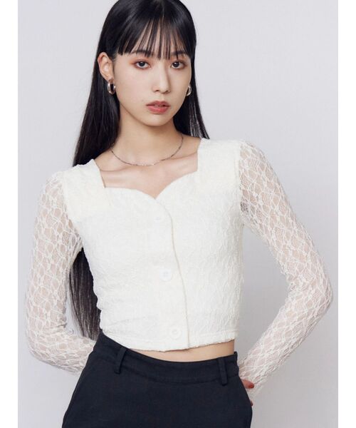 EMODA（エモダ）の「フロントボタンリブトップス（Tシャツ/カットソー・レディース・アイボリー/ブラック/グレー・FREE）」の15枚目の写真