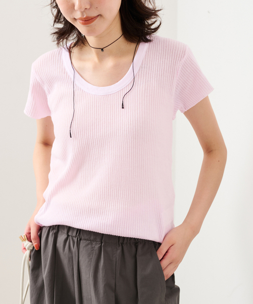 CAROUSE LAMBRA(ケラウズランブラ)の「《追加》CaRouseLamBRa/ケラウズランブラ シアーリブTシャツ 261-466SO(Tシャツ/カットソー・レディース・ホワイト/スカイブルー/ピンク・FREE)」の1枚目の写真
