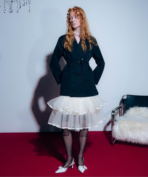 Carmelo(カーメロ)の「Veil Peplum Midi Skirt / ティアードチュールミディスカート(スカート・レディース・アイボリー/ブラック・FREE)」の1枚目の写真