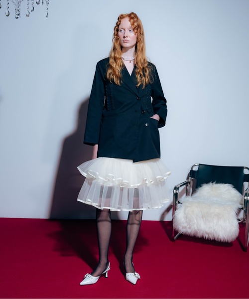 Carmelo(カーメロ)の「Veil Peplum Midi Skirt / ティアードチュールミディスカート(スカート・レディース・アイボリー/ブラック・FREE)」の6枚目の写真