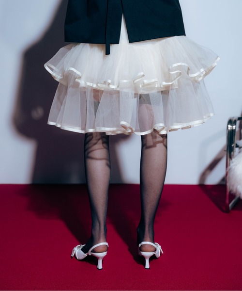 Carmelo(カーメロ)の「Veil Peplum Midi Skirt / ティアードチュールミディスカート(スカート・レディース・アイボリー/ブラック・FREE)」の9枚目の写真