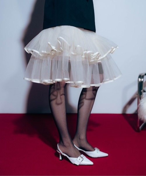 Carmelo(カーメロ)の「Veil Peplum Midi Skirt / ティアードチュールミディスカート(スカート・レディース・アイボリー/ブラック・FREE)」の13枚目の写真