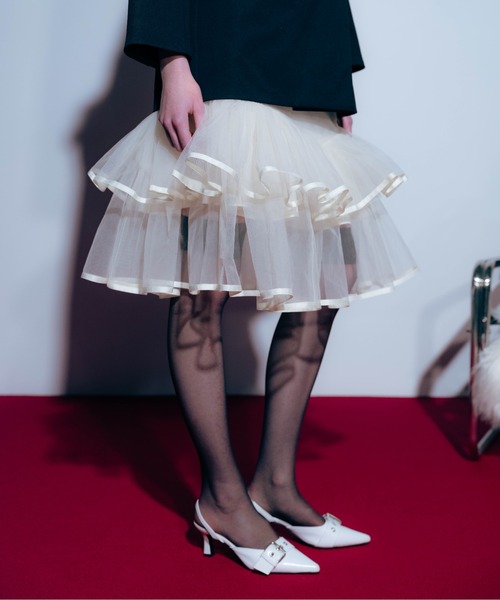 Carmelo(カーメロ)の「Veil Peplum Midi Skirt / ティアードチュールミディスカート(スカート・レディース・アイボリー/ブラック・FREE)」の5枚目の写真