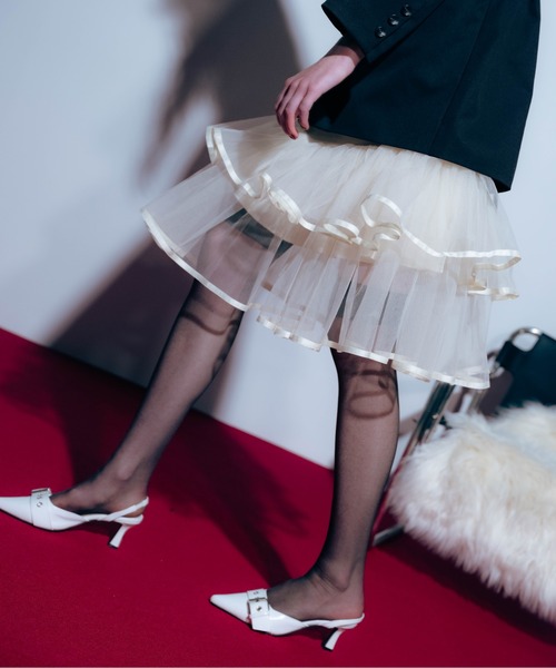 Carmelo(カーメロ)の「Veil Peplum Midi Skirt / ティアードチュールミディスカート(スカート・レディース・アイボリー/ブラック・FREE)」の14枚目の写真