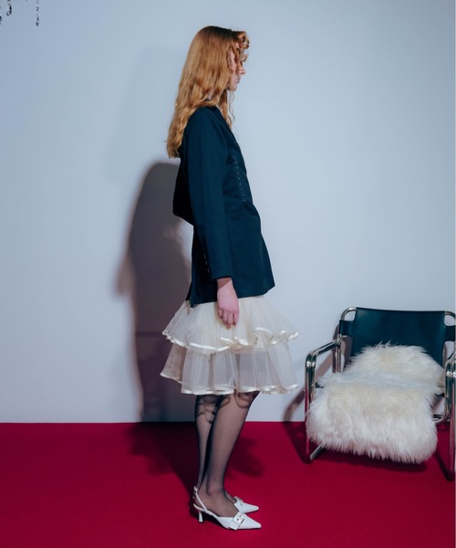 Carmelo(カーメロ)の「Veil Peplum Midi Skirt / ティアードチュールミディスカート(スカート・レディース・アイボリー/ブラック・FREE)」の21枚目の写真