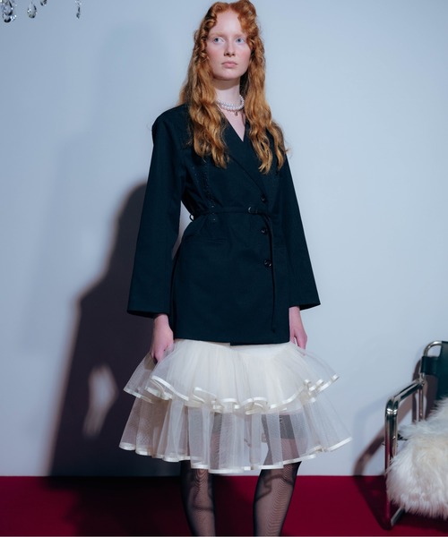 Carmelo(カーメロ)の「Veil Peplum Midi Skirt / ティアードチュールミディスカート(スカート・レディース・アイボリー/ブラック・FREE)」の7枚目の写真