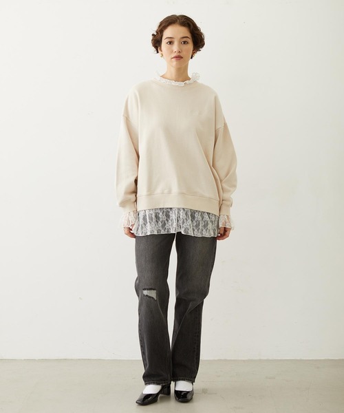 MILKFED.（ミルクフェド）の「LAYERED LACE TOP（スウェット・レディース・アッシュ/オフホワイト/ブラック・ONE SIZE）」の6枚目の写真