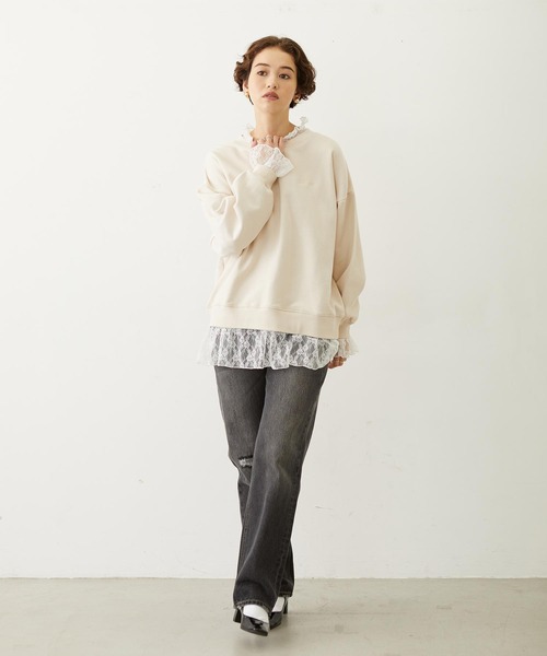 MILKFED.（ミルクフェド）の「LAYERED LACE TOP（スウェット・レディース・アッシュ/オフホワイト/ブラック・ONE SIZE）」の7枚目の写真